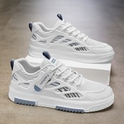 Resim Erkek Nefes Alabilen File Hafif Kaykay Ayakkabıları, Moda Trendi Alçak Top Sneaker, Çizgili Desen, İlkbahar/Yaz ve Sonbahar, Günlük Bağcıklı Yuvarlak Burunlu EVA Taban ve Kauçuk Taban 