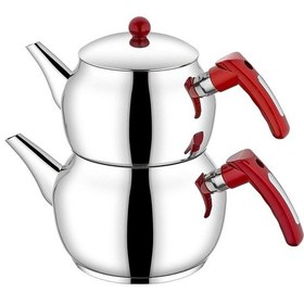 Resim Kahramanlar Tuğra Mega Boy Çelik Çaydanlık Takımı-Kırmızı 