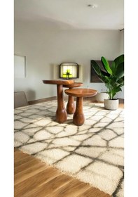 Resim Wood Ahşap 3 Lü Set Fitilli Mantar Yan Sehpa Modern Fiskos / Açık Ceviz Renk / Zigon Sehpa Vernikli Açık Ceviz 