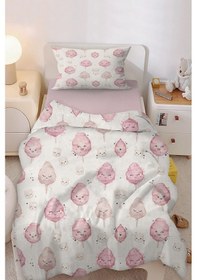 Resim Pamuk Şeker Rüyası Tatlı Tek Kişilik Çocuk Nevresim Seti Pembe 