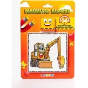 Resim Manyetik Blok Çift Taraflı 9 Parçalı Mıknatıslı Kepçe - Forklift Puzzle - 2 Görsel Yapboz 