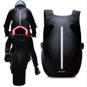 Resim BASIC Motosiklet Kaskı Sırt Çantası - Siyah Yumuşak Kabuk, Fermuarlı, Kullanışlı Cep, PVC Dış Malzeme, Motosikletçiler için İdeal, Motosiklet Kıyafeti | Yansıtıcı Şeritler | Dayanıklı Sırt Çantası 