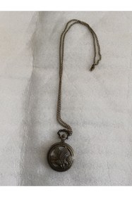 Resim Butik Tülin Unisex otantik bronz delikli uçan kartal köstekli cep saati kolye 4.5x47 cm Tayland Malı 