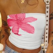 Resim Kadınların Seksi Omuzdan Düşük Çiçek Desenli Tüp Üst - Yazlık Beyaz Crop Top, Mavi Çiçek Desenli, Esnek ve Nefes Alabilen Kumaş, Günlük Giyim İçin Mükemmel 