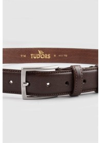 Resim Tudors Erkek %100 Hakiki Deri 3,5 Cm Klasik Kahverengi Kemer-24011 Kahverengi 