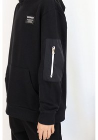 Resim Breeze Erkek Çocuk Sweatshirt Armalı Kolu Cepli Fermuarlı 9-14 Yaş, Siyah Siyah 