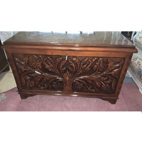 Resim Çeyiz Sandık Ahşap Kayın El Oyma Model Kilitli Parlak Ceviz Natüre El Yapım 