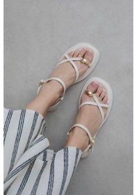 Resim Sarah Parmak Arası Yüzük Taş Detaylı Kadın Sandalet Bej Bej 