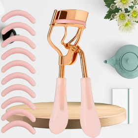 Resim 11 adet Güzellik ve Makyaj Aracı Seti, Kirpik Kıvırıcı, Kirpik Kıvırıcı Yedek Şeritler, Ticari ve Ev Kullanımı ve Günlük Kirpik Güzelleştirme için Uygun, 1 Rose Altın Şeffaf Toz Saplı Kirpik Kıvırıcı + 10 Yedek Şerit dahil 