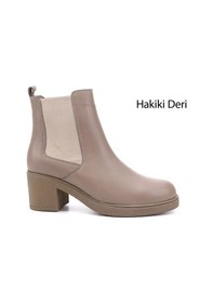 Resim Gönderi R Bej Fermuarlı Kalın Topuklu Hakiki Deri Chelsea Bot Bej 