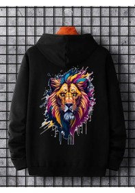 Resim Startmore Adrift Unisex Kadın/erkek Siyah Aslan Sırt Baskılı Oversize Kapüşonlu Sweatshirt Siyah 