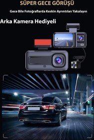 Resim nextbuy 1080PDash Cam Full Hd Araç içi Kamera Ön Arka ve İç Kayıt 3 Kamera Gece Görüşlü Sensör Geniş Açı A98 