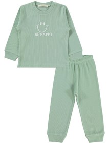 Resim Minidamla Gülen Yüz Baskılı 1-6 Yaş Pijama Takımı - Yeşil - Mint / 4-5 Yaş 
