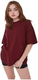 Resim Drappe Siyah Unisex Pamuk Bisiklet Yaka Boyfriend Örme Oversize T-Shirt-1 