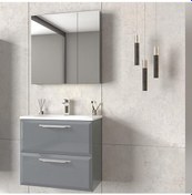 Resim Orka Nuvola 65 Cm Mdf Parlak Gri Banyo Dolabı Takımı Gri 