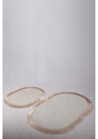 Resim Bonny Home Pera Krem 2'li Banyo Paspası Seti Kaymaz Tabanlı Saçak Krem 