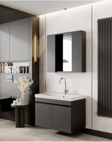 Resim Karen Banyo Arya Banyo Dolabi Seti 80 Cm, Mat Antrasit Çok Renkli 