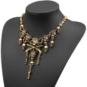 Resim 1 Adet Gotik Kolye - Altın Kafatası Pandantifli Çok Katmanlı Zincir, Cesur Halloween Parti Takısı, Kadınlar için Günlük Kullanım ve Etkinlikler İçin Şık Tasarım, Dayanıklı Alaşım Yapımı, Cüretkar Tasarım, Alternatif Moda 