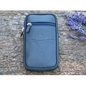 Resim MÇ DERİ Erkek Kemer Ve Omuz Askılı Telefon Çantası Floater Desenli Deri Hakiki Dana Derisinden Lacivert 