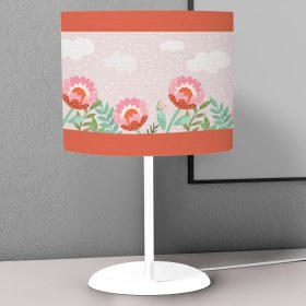 Resim instababyrooms Bej Kırmızı Çiçek Yaprak Desenli Çocuk Odası Dijital Baskılı Çocuk Odası Masaüstü Abajur Avize 