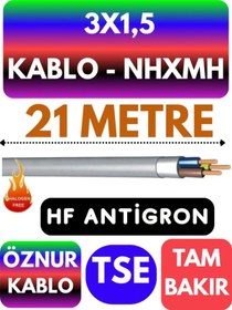 Resim Öznur 3x1,5 Nhxmh Alev İletmez Kablo Metre Seçenekli Gri - 21 Metre 