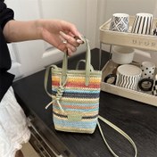 Resim 2025 Yaz Boho Çapraz Vücut Çantası - Renk Bloklu Örgülü Saplı ve Tokalı PU Hasır Tarzı El Çantası, Minimalist Günlük Kullanım Plaj ve Alışveriş Çantası (Koyu Kahverengi/Yeşil/Siyah), Crossbody Çanta 