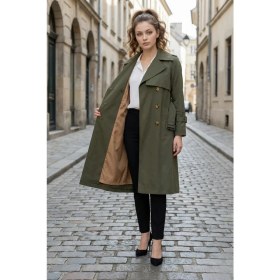 Resim Pastelastore %100 Pamuk Gabardin Uzun (110CM) Astarlı Kemerli Kadın Trençkot 1111 