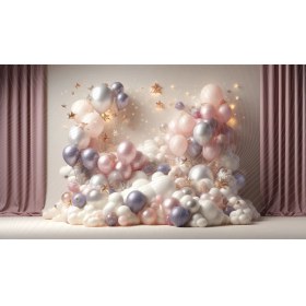 Resim Venspor Pastel ve Metalik Balonlarla Süslenmiş Yıldız Temalı Arkaplan 200 x 150 cm Fon Duvar Örtüsü 