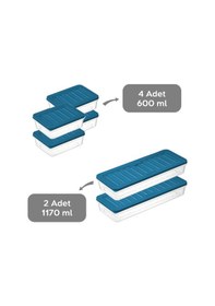 Resim Meleni Home Buzdolabı Mikrodalga Saklama Kabı 6'Lı Petrol 2 x (1170 ML) 4 x (600 ML) Petrol 