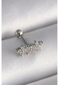Resim 316l Çelik Gümüş Renk Zirkon Taşlı Yonca Tragus Piercing 