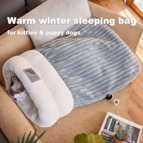 Resim Kedi Kış Uyku Tulumu, Yumuşak Peluş Kedi Çuvalı, 360° Sarma Kedi Mağarası Yatağı, Polyester Elyaf, Şarj Edilemeyen, Kapalı Kediler ve Küçük Köpekler İçin Yıkanabilir Yuva Yatağı 