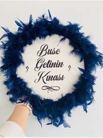 Resim YENİ HEDİYELİK DÜNYAM Lacivert Isim Yazılı Zilli Tüylü Otriş Deri Tef Gelin Tefi Kına Gecesi Orta Boy 27 Cm 