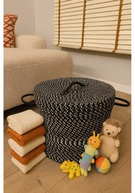 Resim Mavaux Armonia Deri Saplı Kapaklı Kirli Çamaşır Sepeti Düzenleme Sepeti Oyuncak Sepeti Siyah-beyaz 