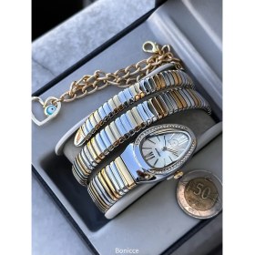 Resim Kalından Inceye Doğru Taşlı Yılan Saat (2 Tur),kibar Kasa (24 Çap),3 Atm Gold/gri Çelik Kordon 