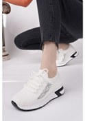 Resim Muggo Martha Kadın Kalın Taban Günlük Triko Taşlı Bağcıklı Sneaker Spor Ayakkabı Beyaz 