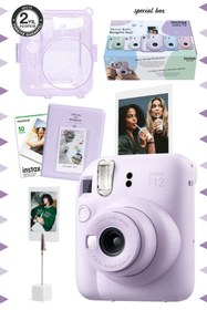 Resim Fujifilm Instax mini 12 Lila Fotoğraf Makinesi-10'lu Film-Kıskaçlı Stand-PVC Albüm ve Simli Pleksi Kılıf Seti 