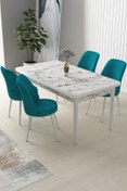 Resim Canisa Concept Nil Serisi 70x110 Sabit Mutfak Masası Takımı Beyaz Mermer Desen Masa 4 Turkuaz Sandalye 