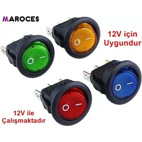 Resim Maroces-Ic-131A Yuvarlak Işıklı Anahtar On-Off 3P 12Volt 20A Marin 20Mm 100 Adet-Mavi 