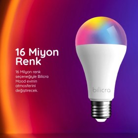 Resim Bilicra Mood Akıllı LED Ampul 11W, Renkli Işık, E27 Duy, Uzaktan Kontrol ve Parlaklık Ayarı – Standart Boy 