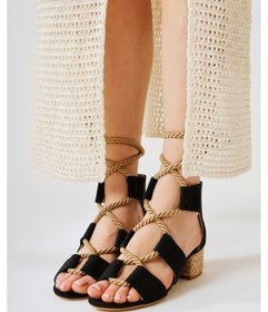 Resim Unity Siyah Süet Kalın Bantlı Halat Bağlamalı Topuklu Sandalet 001 