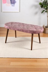 Resim Mymassa Bench - Milas Pembe Kumaş - Ahşap Ceviz Ayak - Mutfak Benchi - Puf - Oturak 