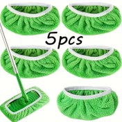 Resim 5 Adet Yeniden Kullanılabilir Mikrofiber Mop Pedleri - Güvenli Uyum için Elastik Bant Tasarımı, Yıkanabilir ve Dayanıklı Kuru Süpürme & Islak Temizleme Bezleri Ahşap Karo ve Linolyum Zeminler İçin - Ev Temizlik Malzemeleri (Mop Dahil Değildir), Sıkı Oturum Tasarımı | Emici Kumaş, Tekrar Kullanılabilir Mop Pedleri 