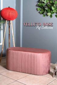 Resim Gazzini furniture Velluto Lungo Lounge Gül Kurusu Puf - 90cm Oval Dekoratif Puf Koltuk 