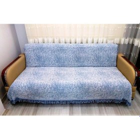 Resim Pamuklu Kaymaz Ebruli Koltuk-çekyat Örtüsüü 15 Renk - Mavi Mavi 