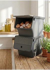 Resim Füme 2'li 33 Lt Modubox Kayar Kapaklı Saklama Kabı & Patates Soğan Kovası & Erzak Kutusu Füme 