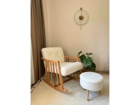 Resim Teddy Sallanan Ahşap Berjer Koltuk Puf ve Minder Hediyeli 