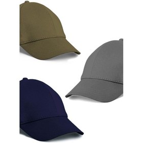 Resim Unisex 3'lü Set Haki,lacivert Ve Gri Renk Beyzbol Şapka - Unisex Çok Renkli 