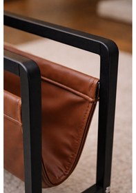 Resim Linia Modern Metal Dergilik - Deri Detaylı Dekoratif Gazetelik Ve Kitaplık 