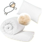 Resim Elyaf Sepeti Yün Dolgulu 100x150 Cm Yün Bebek Yorganı + 25x35 Cm Yün Bebek Yastığı 