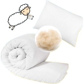 Resim Elyaf Sepeti Yün Dolgulu 100x150 Cm Yün Bebek Yorganı + 25x35 Cm Yün Bebek Yastığı 